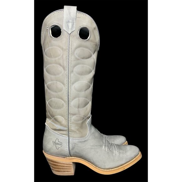 Texas Leather Boots Gray Cowboy Rodeo Riding Boots Women Size 5.5 Made In USA - Picture 6 of 8
